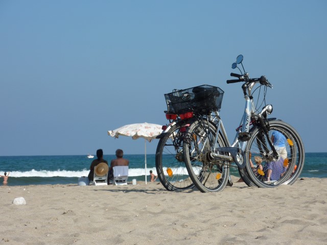 Pair of bikes on a sandy beach
